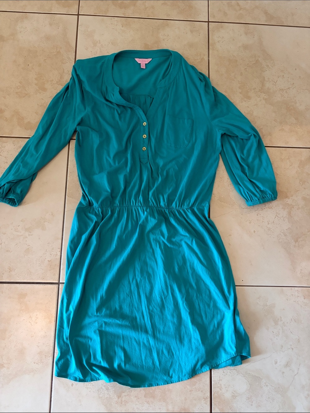 Lilly Pulitzer Teal Long Sleeve V-Neck Shirt Dress